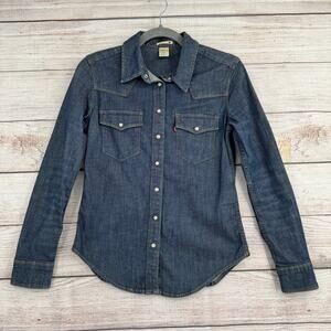Levi's Denim Pearl Snap Western Shirt Womens Medium Blue Medium Wash
